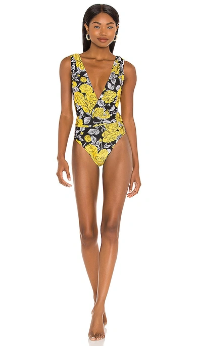 Ganni Floral Stencil One-piece Swimsuit In Black