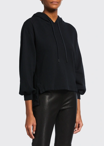 Alice And Olivia Elaine Cowl-back Blouson-sleeve Hoodie In Black