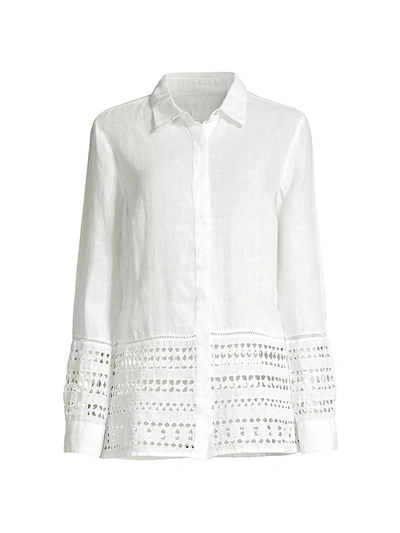 120% Lino Embroidered Hem Linen Shirt In White