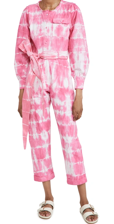 Loveshackfancy Paca Cropped Tie-dyed Cotton-twill Jumpsuit In Hibiscus Hand Dye
