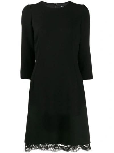 Dolce & Gabbana Lace Trim Short Dress In Black