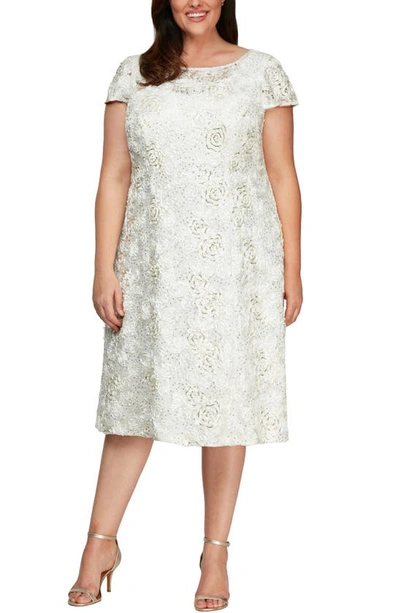 Alex Evenings Sequin Lace Cocktail Dress In Ivory Gold