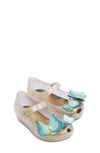 Mini Melissa Kids' Ultragirl Butterfly Mary Jane Flat In Beige Glitter/ Green