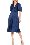 Alexia Admor Zahara V Neck Midi With Bow Dress In Navy