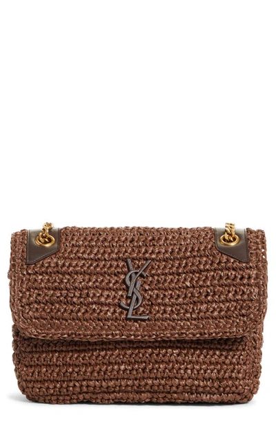 Saint Laurent Medium Niki Raffia Shoulder Bag In Brown/new Nut