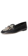 Tory Burch Tory Charm Woven 5mm Loafers In Perfect Black/ Oatmeal