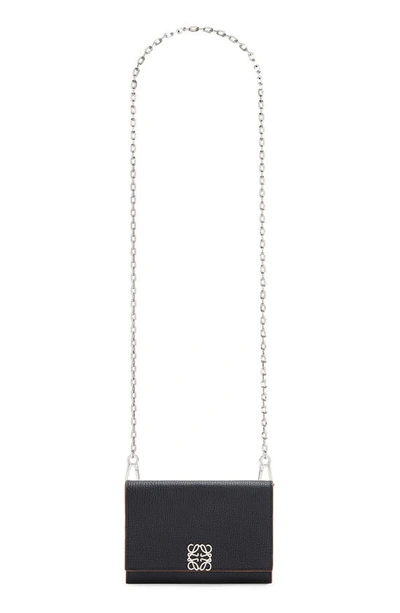 Loewe Anagram Leather Wallet On A Chain In Black