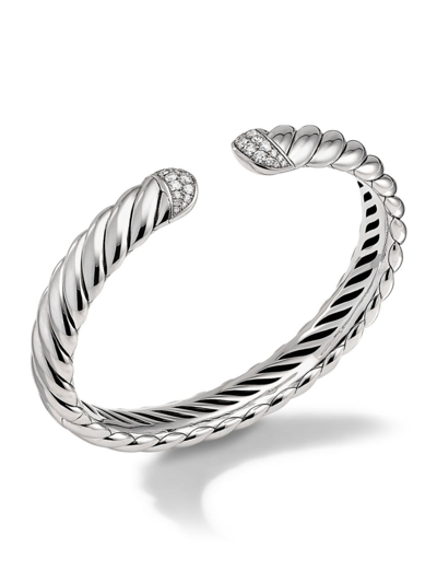 David Yurman Women's Sculpted Cable Cuff Bracelet With Pavé Diamonds In Sterling Silver