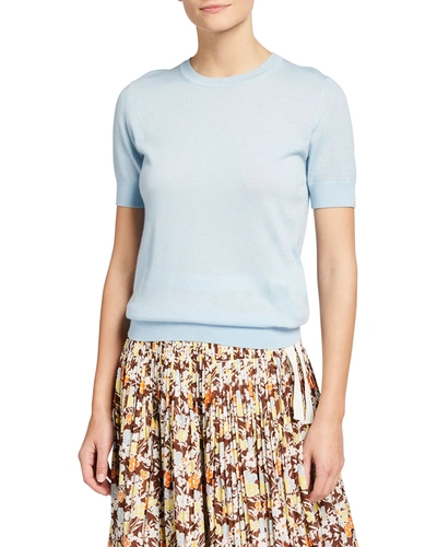 Tory Burch Short-sleeve Iberia Cashmere Sweater In Daylight Blue