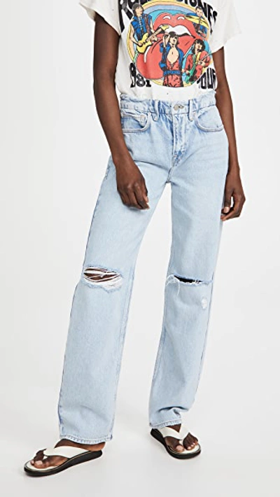 Good American Good Icon Distressed Straight-leg High-rise Denim Jeans In Blue