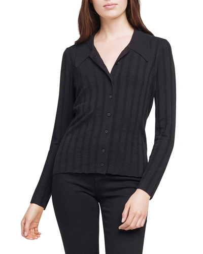 L Agence Naya Collared Button-down Sweater In Black