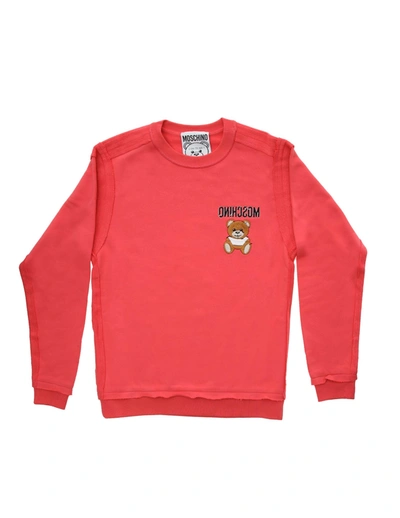 Moschino Crew Neck Sweatshirt In Coral Cotton In Red