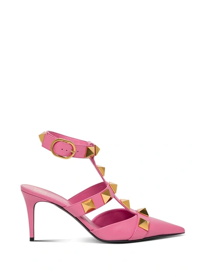 Valentino Garavani Roman Stud Ankle-cuff Leather Pumps In Flamingo Pink