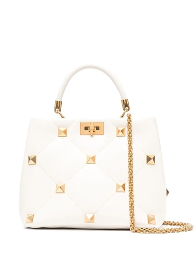 Valentino Garavani Roman Stud The Handle Bag In White Nappa
