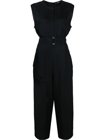 Theory Cropped Belted Twill Jumpsuit In Black