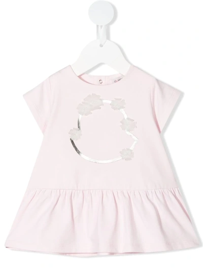 Moncler Babies' Floral Appliquéd Logo-print Dress In Rose