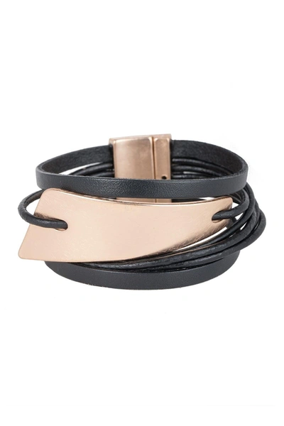 Saachi Absolute Zero Leather Wrap Bracelet In Black-gold