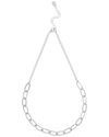 Rivka Friedman White Rhodium Clad Polished Textured Link Necklace