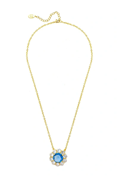 Rivka Friedman 18k Gold Clad Sterling Silver Blue Crystal Flower Necklace
