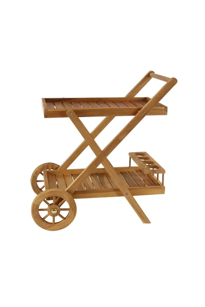 Willow Row Brown Teak Wood Traditional Cart