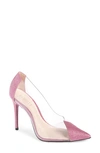 Schutz Cendi Transparent Pointed Toe Pump In Pink Glitter