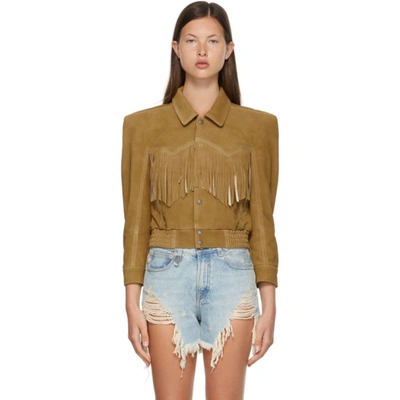R13 Yellow Fringe Western Bomber Jacket In Light Brown