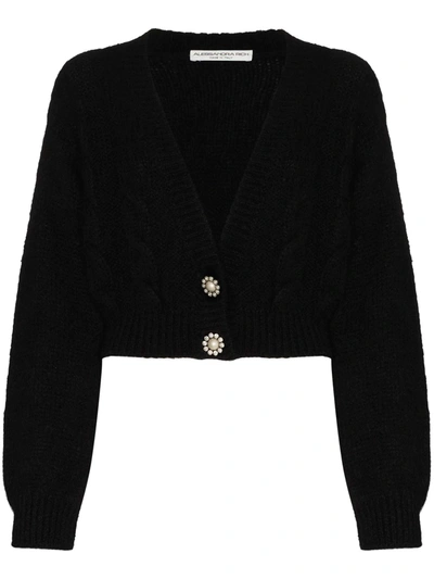 Alessandra Rich Embellished Button Cropped Cardigan In Black