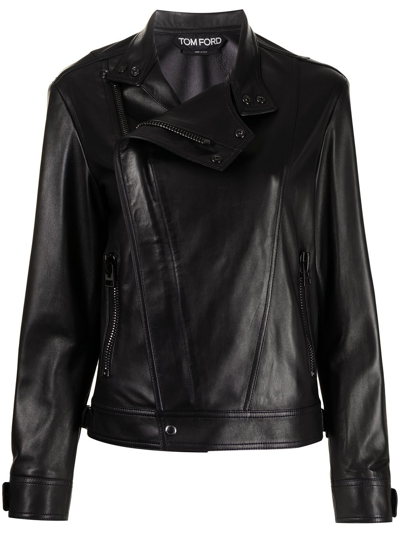 Tom Ford Leather Biker Jacket In Black