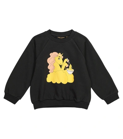 Mini Rodini Kids' Unicorn Print Organic Cotton Sweatshirt In Black