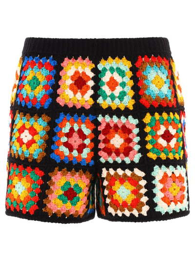 Alanui Positive Vibes Hand Crocheted Shorts In Black