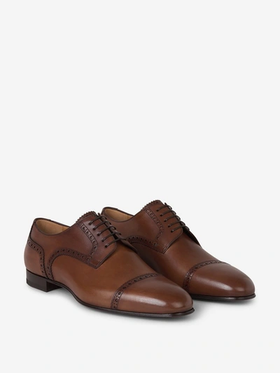 Christian Louboutin Men's Curry Brogue Calf Leather Lace-ups In Brown
