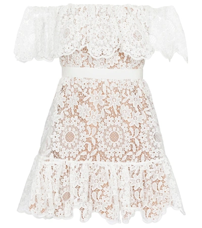 Self-portrait Guipure Lace Off-the-shoulder Mini Dress In White