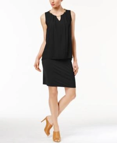 Calvin Klein Chain-neck Chiffon-overlay Dress In Black
