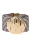 Saachi Slashed Medallion Layered Leather Wrap Bracelet In Taupe