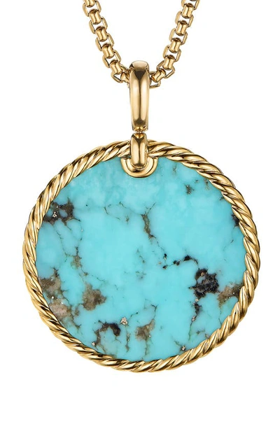 David Yurman Dy Elements Disc Pendant In 18k Yellow Gold With Turquoise