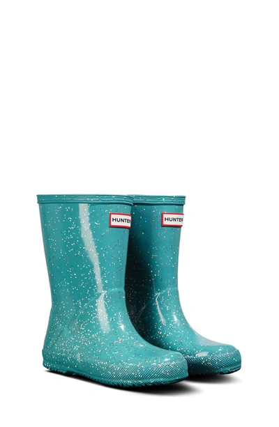 Hunter Girls' Classic Giant Glitter Rain Boots - Walker, Toddler, Little Kid In Blue Spruce