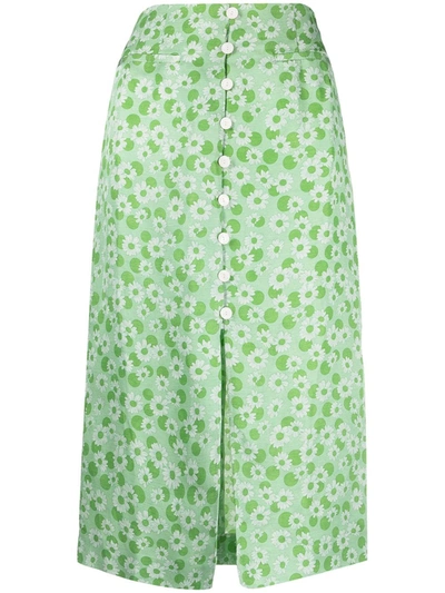Sandro Lavande Floral Print Midi Skirt In Green