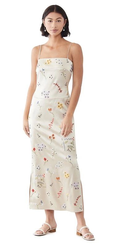 Tory burch embroidered satin slip outlet dress