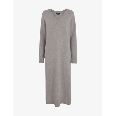 Whistles Womens Grey V-neck Wool-knit Midi Dress M
