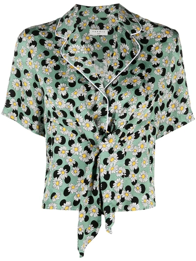 Sandro Rosa Printed Tie Front Shirt In Green / Black