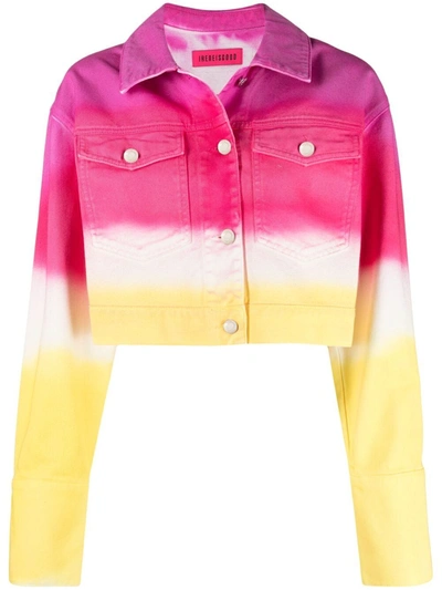 Ireneisgood Tie-dye Cropped Denim Jacket In Pink