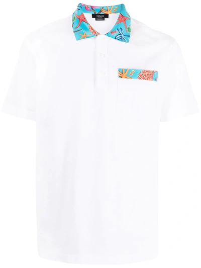 Versace Trèsor De La Mer Accent Polo Shirt In White