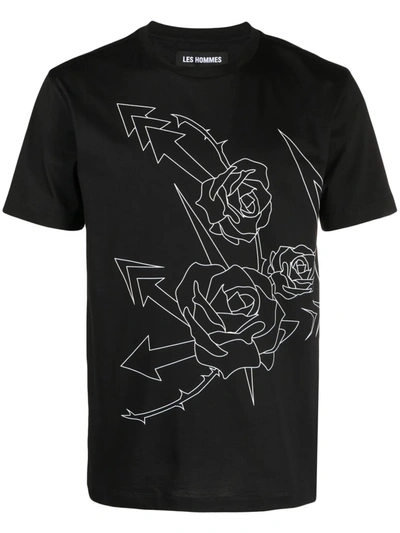 Les Hommes T-shirt Manica Corta Con Stampa Rose In Black