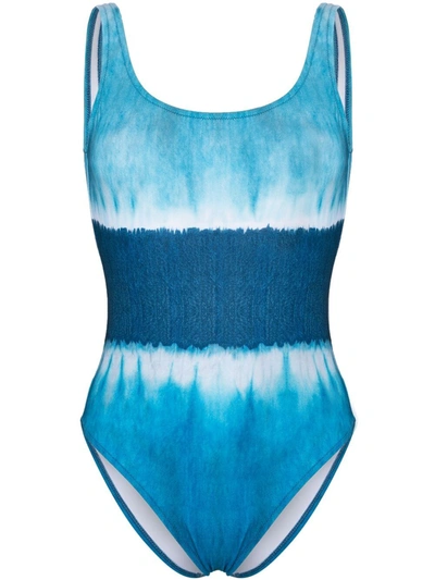 Alberta Ferretti Stripe-print Tie-dye Swimsuit In Blue
