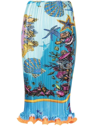 【送料&関税込】versace Treasure Skirt Versace Tresor De La Mer Printed Plisse Pleated Midi Skirt