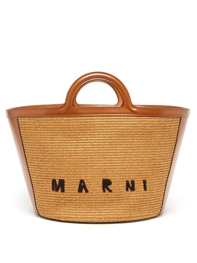 Marni Logo-embroidery Raffia Tote In Brown
