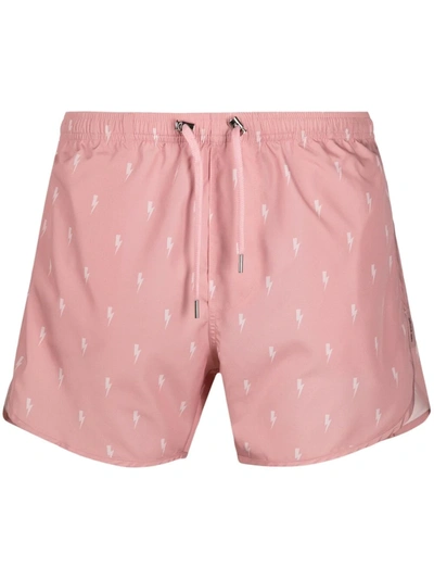 Neil Barrett Thunderbolt-print Swimming Shorts In Pink