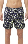 Tom & Teddy Men's Flamingo-print Swim Trunks In Dark Navy