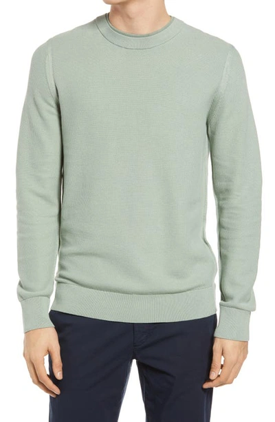Theory Riland Long Sleeve Pique Crewneck In Steel Green
