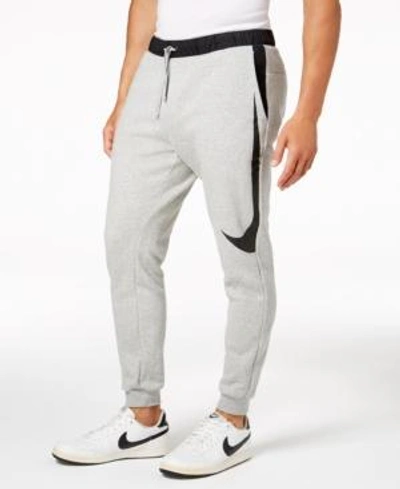 Nike Men's Mixed Media Logo Sweatpants In Dark Grey Heather